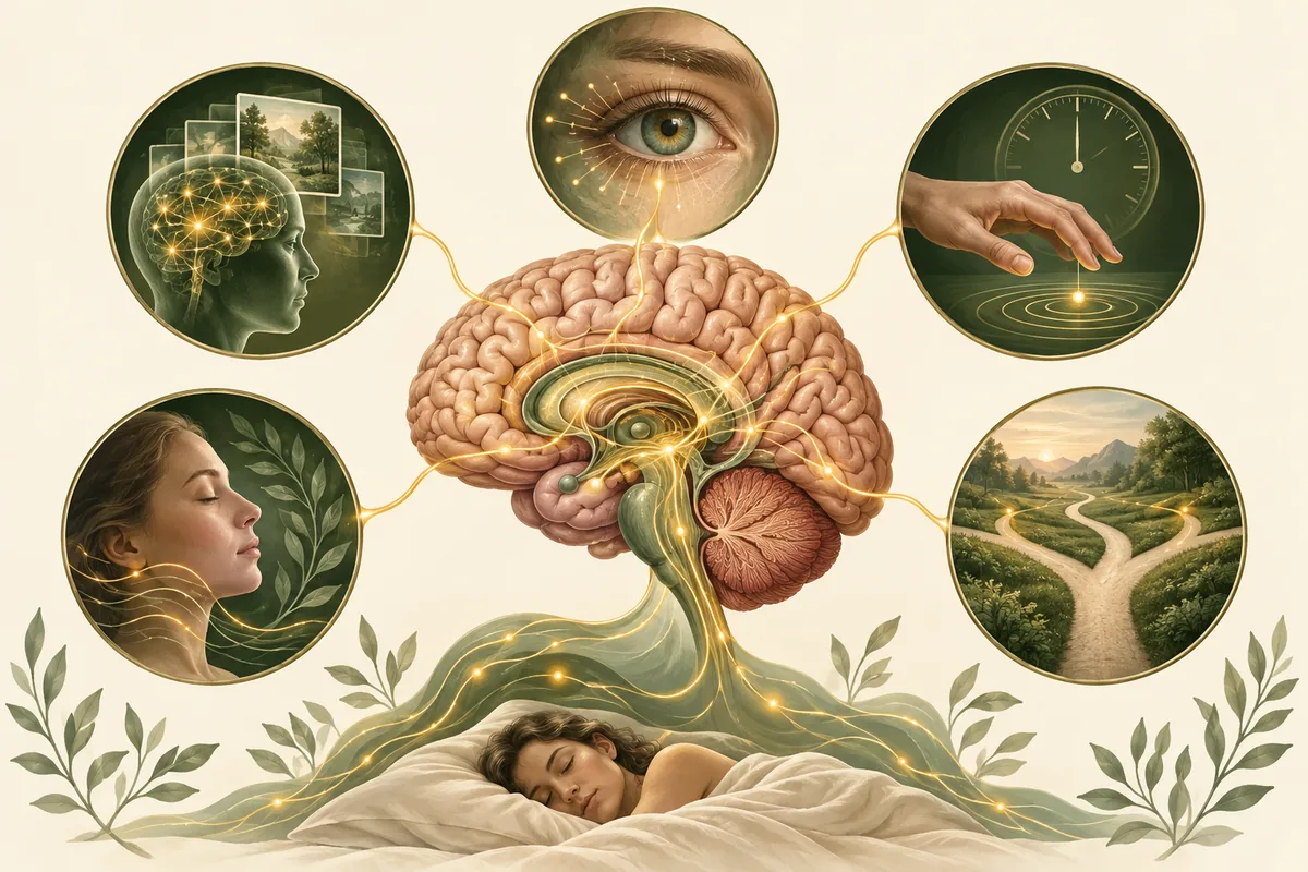 Brain connected to symbols for memory, concentration, reaction time, emotion, and decisions
