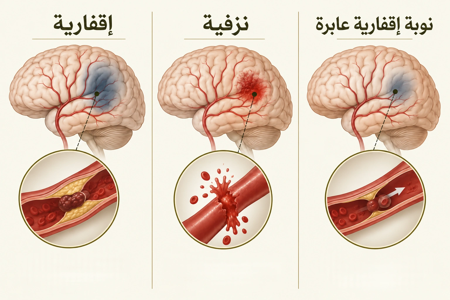 مقارنة بثلاث لوحات بين السكتة الإقفارية والنزفية والنوبة الإقفارية العابرة